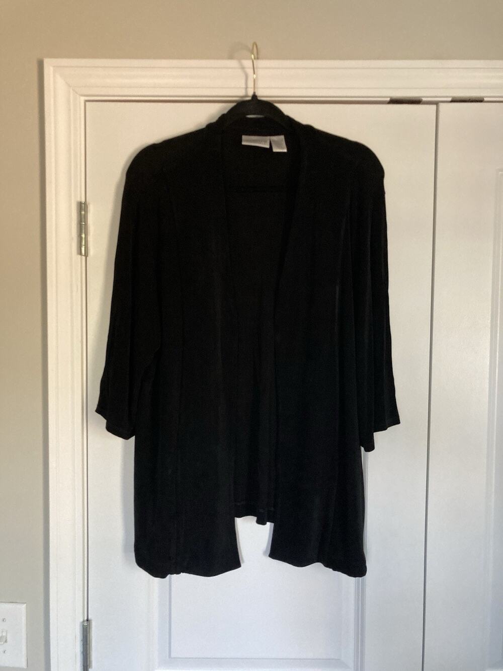 Chicos Travelers Size 3 Womens XL Cardigan Black Slinky Knit Open Front